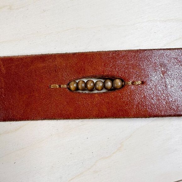 Old Navy Wide Brown Genuine‎ Leather Belt Beaded Plate Buckle - Women's Size S - Picture 7 of 9